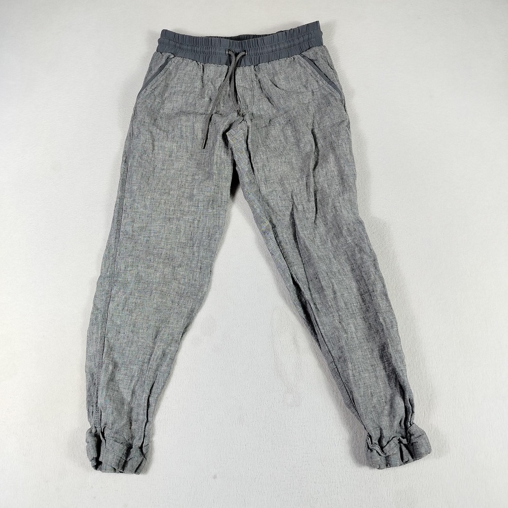 Athleta Pants Womens 0 Gray Linen Jogger Drawstring Waist Casual Relaxed Pockets